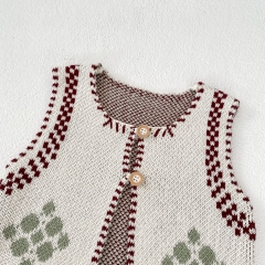 Baby and Toddler Girls' 0-3 Years Knitted Sleeveless Argyle Pattern Single Breasted Vest Wholesale