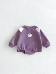 Infant Baby Unisex Teddy Pattern Cartoon Style Long Sleeves One Piece Winter Thickened Bodysuit Onesies Wholesale