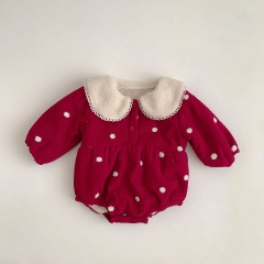 Winter Infant Baby Girls Corduroy Long Sleeves One Piece Polka Dots Pattern Bodysuit Onesies Wholesale