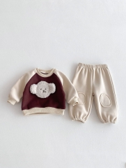 New Arrival Winter Infant Baby Unisex Puppy Cartoon Pattern Long Sleeves Pullover With Pants Casual Sets Wholesale