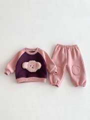 New Arrival Winter Infant Baby Unisex Puppy Cartoon Pattern Long Sleeves Pullover With Pants Casual Sets Wholesale