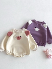 Infant Baby Unisex Teddy Pattern Cartoon Style Long Sleeves One Piece Winter Thickened Bodysuit Onesies Wholesale