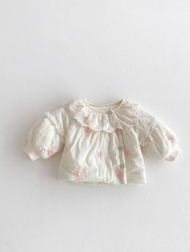 New Arrival Winter Infant Baby Girl Cotton-Padded Flowers Embroidered Coat Wholesale