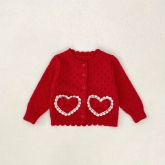 New Arrival Spring Infant Baby Kids Girls Hollow-out Pattern Long Sleeves Knitted Cardigan Wholesale