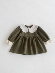 2025 Spring Infant Baby Kids Girls Simple Vintage Princess Long Sleeves Dress Wholesale