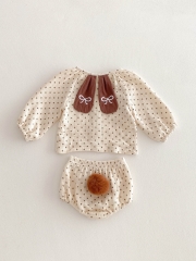 Spring Infant Baby Girls Dots Pattern Long Sleeves Casual Top + Bloomers Cute Sets Wholesale