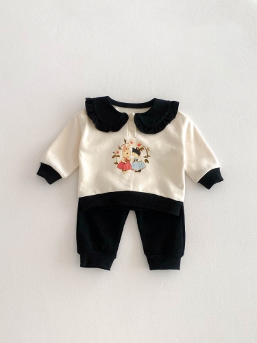 Spring Infant Baby Girls Cartoon Rabbits Pattern Long Sleeves Casual Top + Pants Cute Sets Wholesale