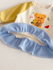 Spring Infant Baby Girls Cartoon Teddy Bear Pattern Long Sleeves Casual Top + Pants Cute Sets Wholesale