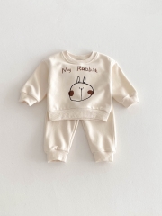 Spring Infant Baby Kids Cartoon Rabbit Pattern Long Sleeves Casual Top + Pants Simple Sets Wholesale