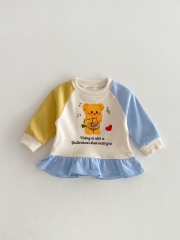 Spring Infant Baby Girls Cartoon Teddy Bear Pattern Long Sleeves Casual Top + Pants Cute Sets Wholesale