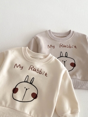 Spring Infant Baby Kids Cartoon Rabbit Pattern Long Sleeves Casual Top + Pants Simple Sets Wholesale