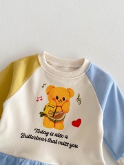 Spring Infant Baby Girls Cartoon Teddy Bear Pattern Long Sleeves Casual Top + Pants Cute Sets Wholesale