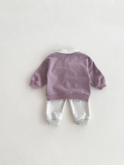 Spring Infant Baby Kids Preppy Style Pattern Turn-down Collar Long Sleeves Casual Top + Pants Sets Wholesale