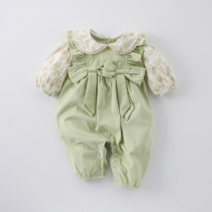Infant Baby Girls Flowers Pattern Long-sleeved Corduroy Patchwork One Piece Rompers Wholesale
