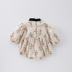 Infant Baby Girls Vintage Flowers Pattern Long-sleeved Stand Collar One Piece Rompers Wholesale