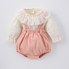 2025 Spring Infant Baby Girls Floral Long Sleeves Top With Plain Sleeveless Onesies Sets Wholesale