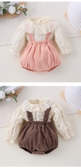 2025 Spring Infant Baby Girls Floral Long Sleeves Top With Plain Sleeveless Onesies Sets Wholesale