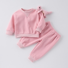 Spring Infant Baby Kids Cartoon Toy Attached Long Sleeves Casual Top + Pants Solid Color Sets Wholesale