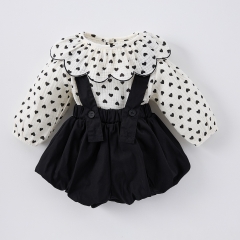 2025 Spring Infant Baby Girls Heart Print Long Sleeves Top With Plain Sleeveless Onesies Sets Wholesale