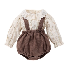2025 Spring Infant Baby Girls Floral Long Sleeves Top With Plain Sleeveless Onesies Sets Wholesale