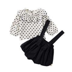 2025 Spring Infant Baby Girls Heart Print Long Sleeves Top With Plain Sleeveless Onesies Sets Wholesale