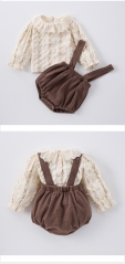 2025 Spring Infant Baby Girls Floral Long Sleeves Top With Plain Sleeveless Onesies Sets Wholesale