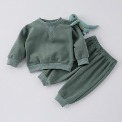 Spring Infant Baby Kids Cartoon Toy Attached Long Sleeves Casual Top + Pants Solid Color Sets Wholesale