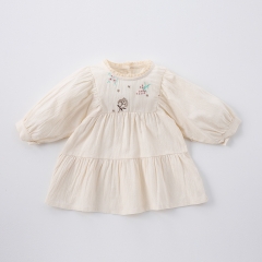 New Arrival Spring Infant Baby Kids Girls Stylish Flowers Embroidered Pattern Princess Long Sleeves Dress Wholesale