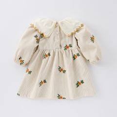 New Arrival Spring Infant Baby Kids Girls Stylish Flowers Embroidered Pattern Princess Long Sleeves Dress Wholesale