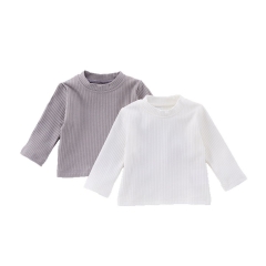 New Arrival Spring Baby Girls Long Sleeves Simple Solid Color Striped Pattern Top Wholesale