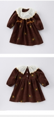 New Arrival Spring Infant Baby Kids Girls Stylish Flowers Embroidered Pattern Princess Long Sleeves Dress Wholesale