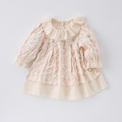 New Arrival Spring Infant Baby Kids Girls Stylish Flowers Pattern Princess Long Sleeves Dress Wholesale