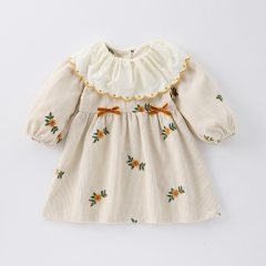 New Arrival Spring Infant Baby Kids Girls Stylish Flowers Embroidered Pattern Princess Long Sleeves Dress Wholesale