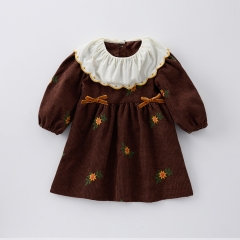 New Arrival Spring Infant Baby Kids Girls Stylish Flowers Embroidered Pattern Princess Long Sleeves Dress Wholesale