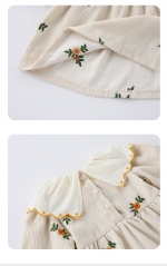 New Arrival Spring Infant Baby Kids Girls Stylish Flowers Embroidered Pattern Princess Long Sleeves Dress Wholesale