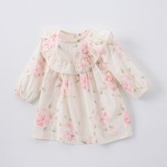 New Arrival Spring Infant Baby Kids Girls Stylish Flowers Pattern Princess Long Sleeves Dress Wholesale