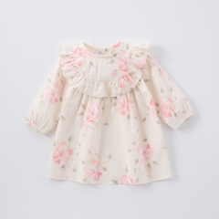 New Arrival Spring Infant Baby Kids Girls Stylish Flowers Pattern Princess Long Sleeves Dress Wholesale