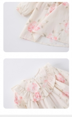 New Arrival Spring Infant Baby Kids Girls Stylish Flowers Pattern Princess Long Sleeves Dress Wholesale