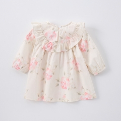 New Arrival Spring Infant Baby Kids Girls Stylish Flowers Pattern Princess Long Sleeves Dress Wholesale