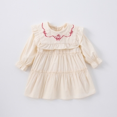 New Arrival Spring Infant Baby Kids Girls Stylish Butterfly-Bows Embroidered Princess Long Sleeves Dress Wholesale