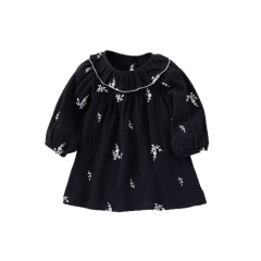 New Arrival Spring Infant Baby Kids Girls Stylish Flowers Embroidered Pattern Princess Long Sleeves Dress Wholesale