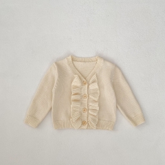 New Spring Infant Baby Kids Pure Cotton Simple Plain Long Sleeves Single Breasted Knitted Cardigan Wholesale