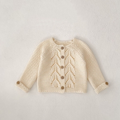 New Arrival Spring Infant Baby Kids Unisex Hollow-out Pattern Long Sleeves Knitted Cardigan Wholesale