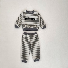 Spring Infant Baby Kids Crew Neck Long Sleeves Striped Top + Pants Sets Wholesale