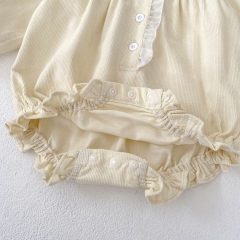 Infant Baby Girls Ruffle Neck Long-sleeved Floral Embroidered Pattern One Piece Bodysuit Onesies Wholesale
