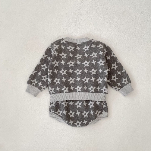 2025 Spring Infant Baby Unisex Stars Pattern Long Sleeves Cardigan With Strap Bodysuit Onesies Sets Wholesale