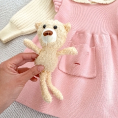 2025 Spring Infant Baby Kids Girls Color Patchwork Long Sleeves Teddy Attached Dress Wholesale