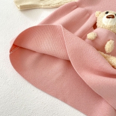 2025 Spring Infant Baby Kids Girls Color Patchwork Long Sleeves Teddy Attached Dress Wholesale
