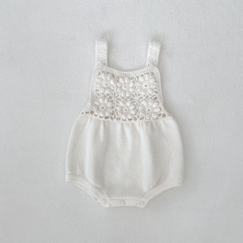 Spring Infant Baby Girls Sleeveless One Piece Hollow-out Knitted Bodysuit Onesies Wholesale