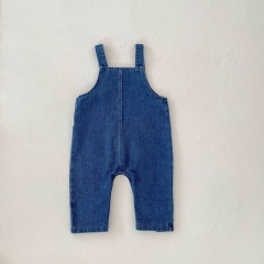 2025 Spring Infant Baby Unisex Elephants Pattern Long Sleeves Top With Denim Overalls Sets Wholesale